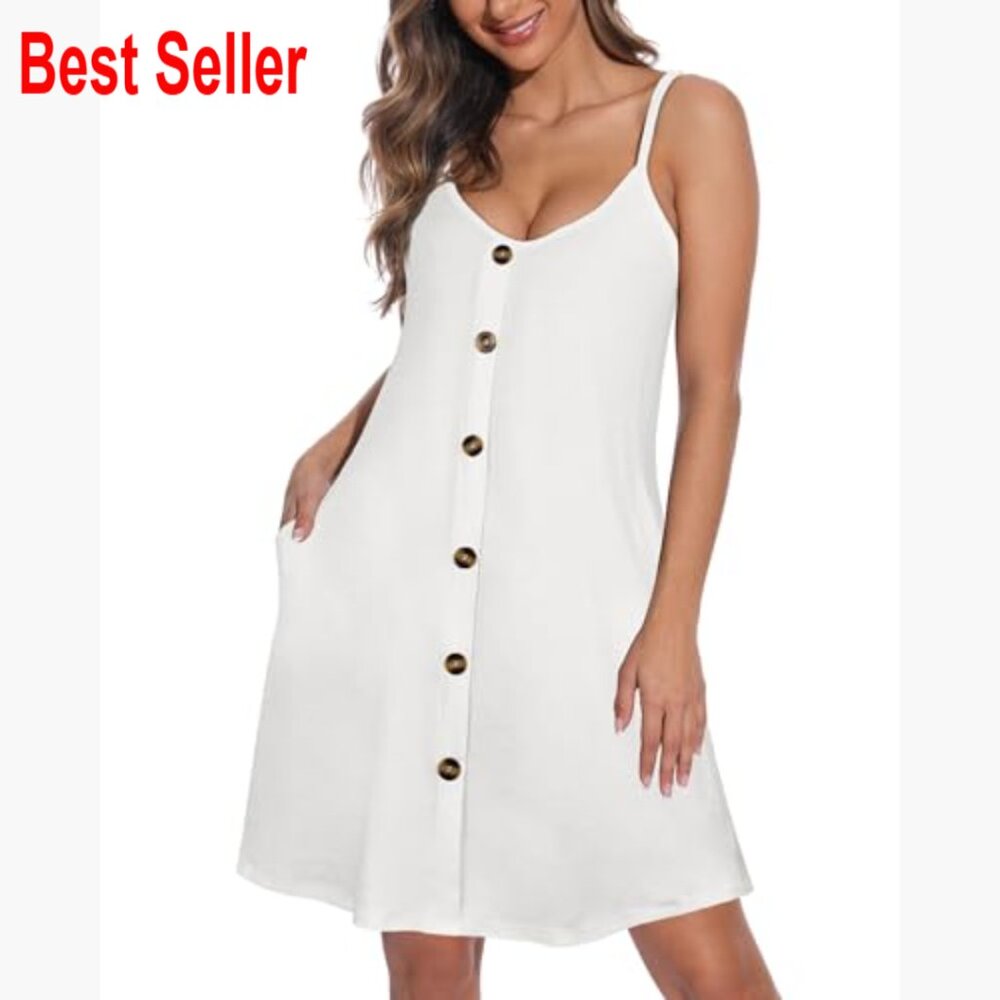 Spaghetti Strap Button Down Sundress With Pockets… - image 5